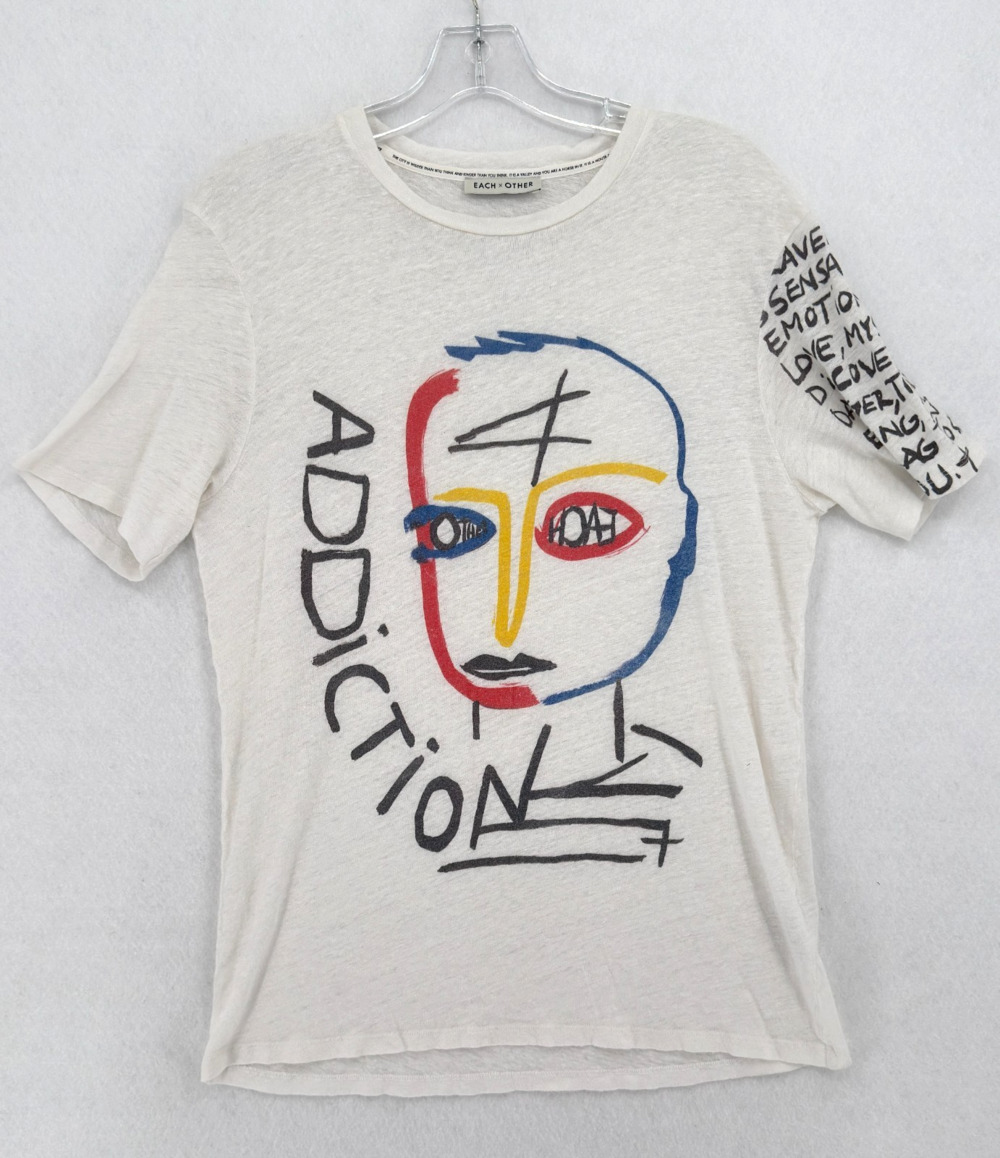Each x Other Jean-Michel Basquiat Cream Graphic Art Linen Crew T Shirt Sz XS